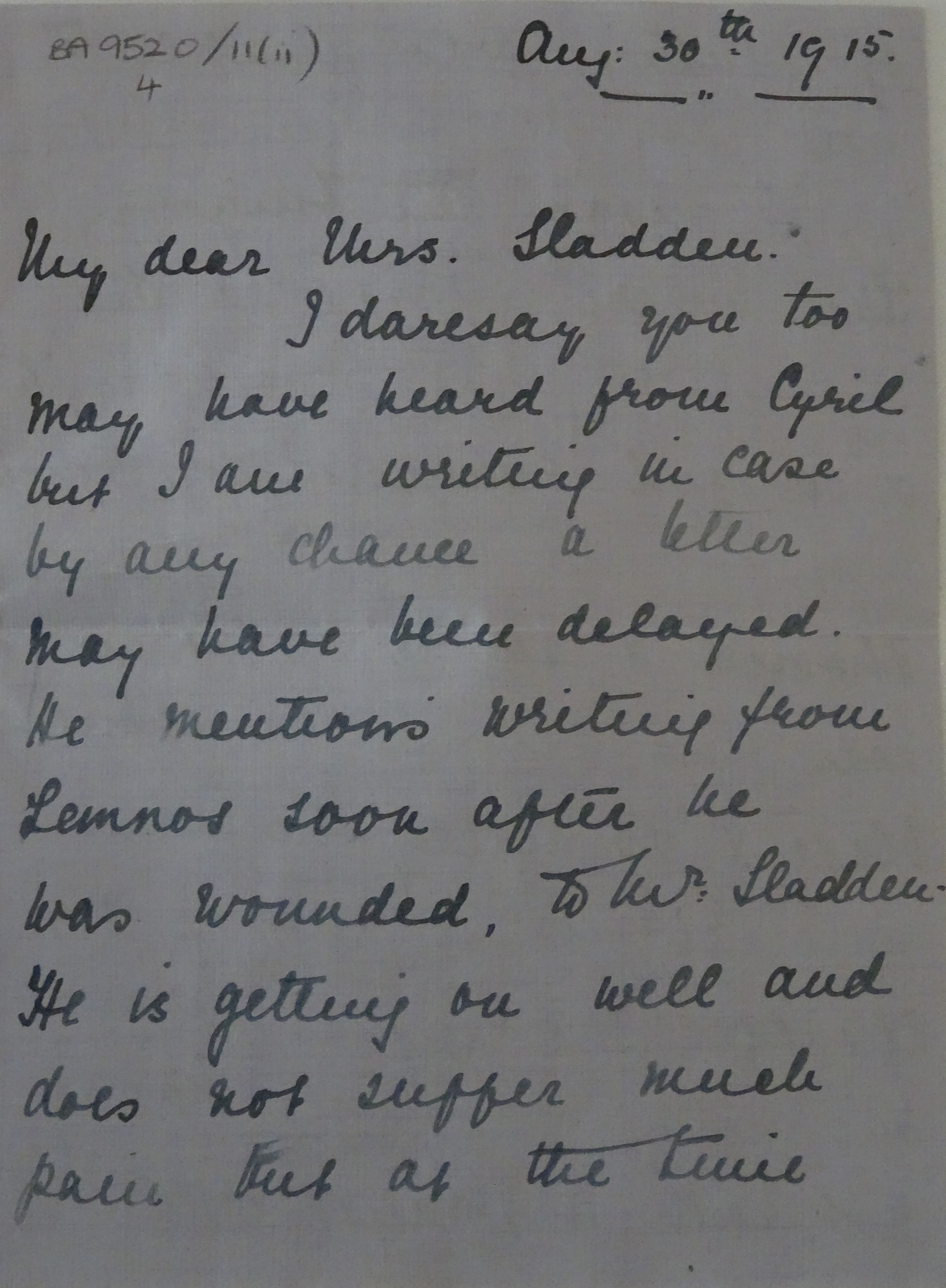 August 30th 1915 Letter from Mela Brown Constable to her future